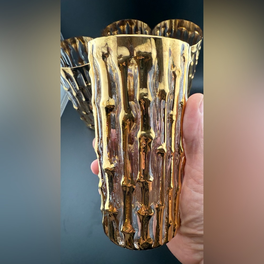 4 Imperial Glass. “Bambu Gold” 14oz raised 24kt gold. Highball - Picture 6 of 15